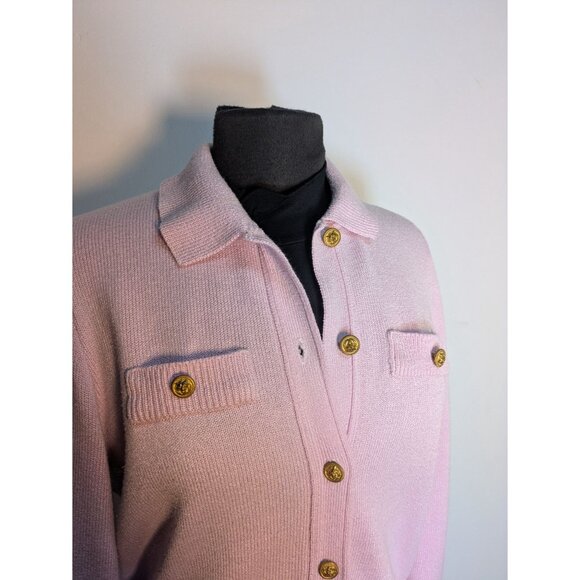 Vintage Pink Button-Up Cardigan Lightweight Knit Gold Hardwear, Size S - Picture 6 of 10